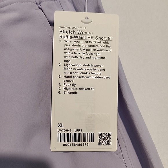 LULULEMON Stretch Woven Ruffle-Waist High-Rise Shorts 9" Lavendar Size XL - Picture 3 of 8
